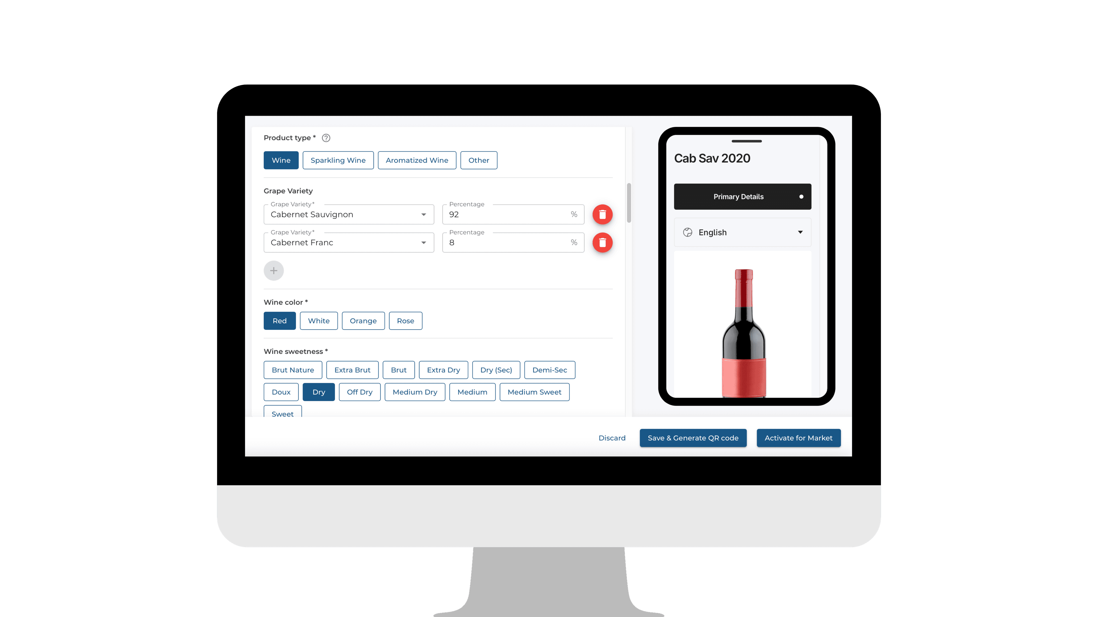 Customer-focused layout for digital wine label experience.”