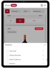 Beautifully designed interactive digital wine list with helpful filters, tags, and pricing options.